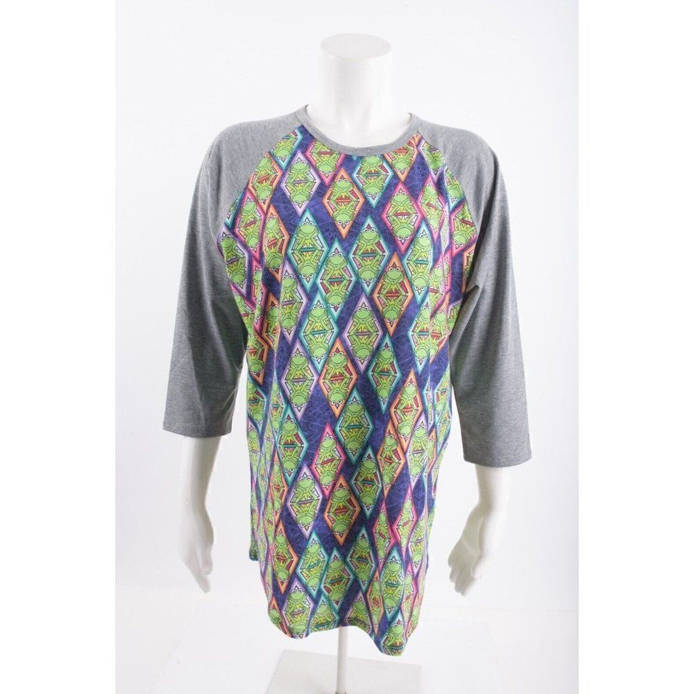 LulaRoe Womens Randy Baseball shirt Kermit The Frog L Multi-Color 3/4 Sleeve